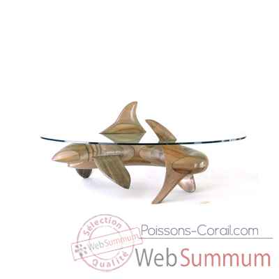 Table basse le requin en feuillus verre trempé, bord poli Lasterne -MRE105-F