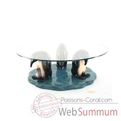 Table basse le trio de pingouins en résineux verre trempé, bord poli 100 cm Lasterne -MPI085-100