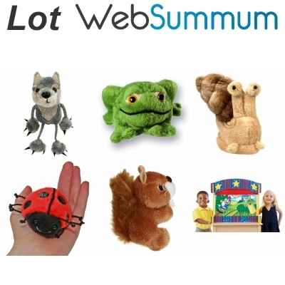 Lot 5 marionnettes a doigt animaux de la foret et theatre de table en bois -LWS-404