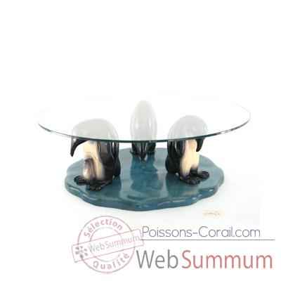 Table basse - Le trio de pingouins en Pin - 100 cm x 40 cm - verre trempe, bord poli ep. 1,2 cm - LAST-MPI085-P - V1000-12