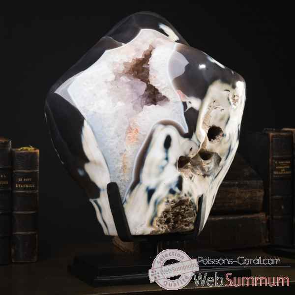 Geode d\'amethyste dans gangue polie bleu/blanc Objet de Curiosite -PUMI802