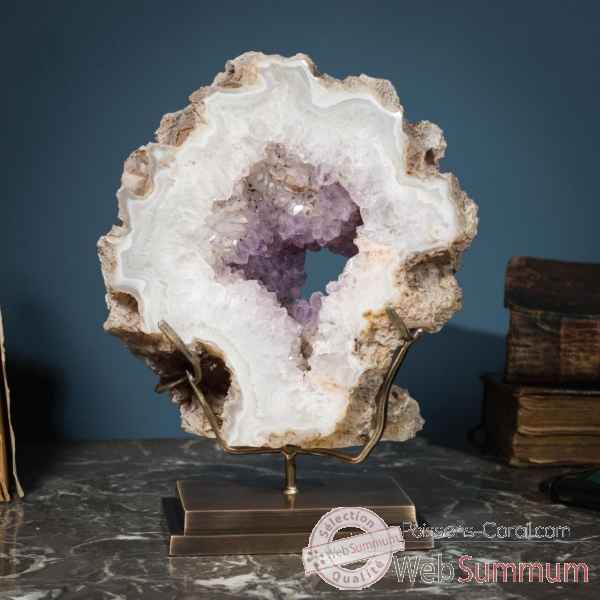 Geode d'amethyste ouverte avec agate blanche Objet de Curiosite -PUMI790