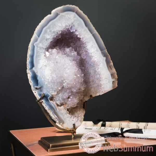Geode d'amethyste ouverte, bordee d'agate 7.3kg Objet de Curiosite -PUMI841